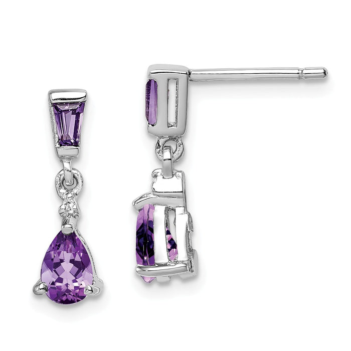 Stella Silver 925 Sterling Silver Rhodium-Plated Diamond & Amethyst Post Earrings, 16mm x 5mm