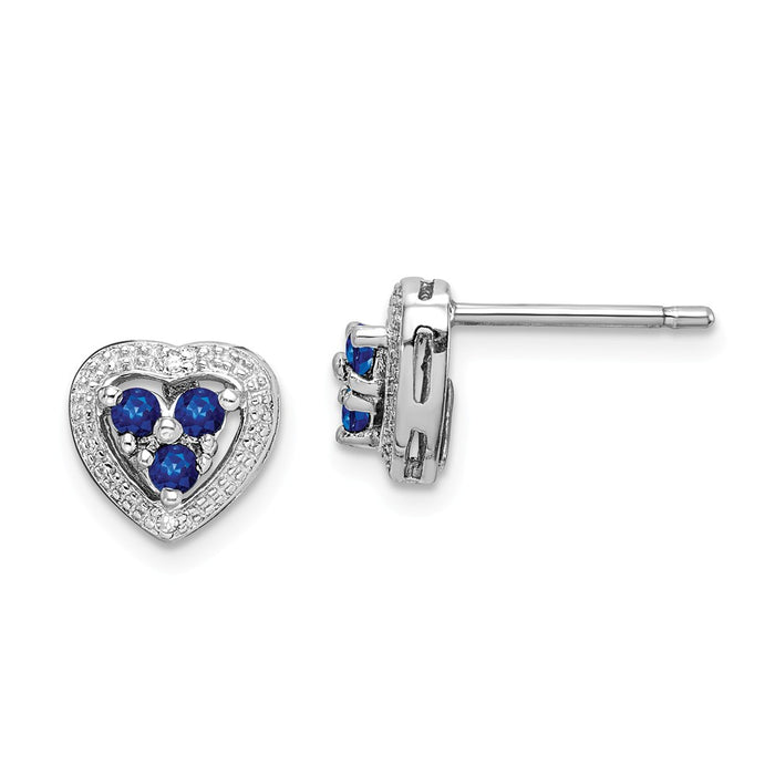 Stella Silver 925 Sterling Silver Rhodium-Plated Diamond & Sapphire Heart Earrings, 8mm x 8mm