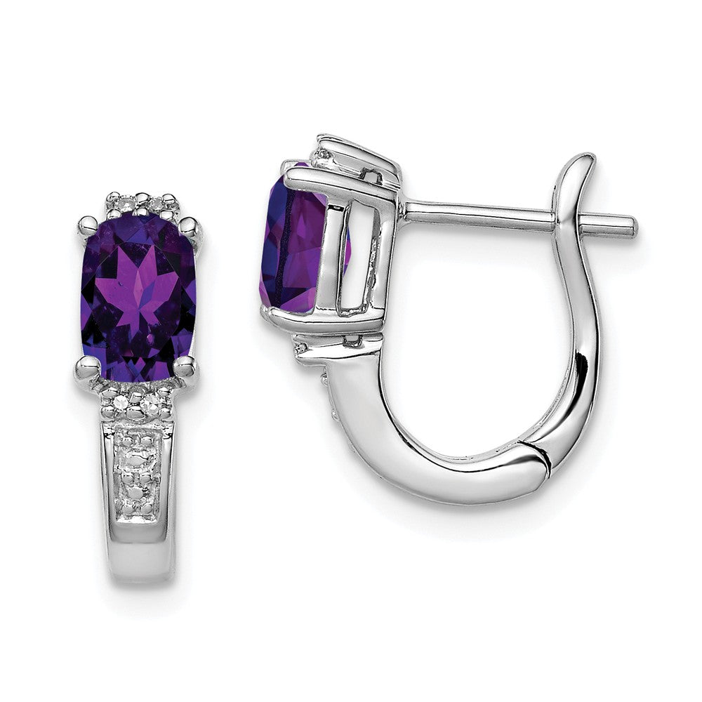 Stella Silver 925 Sterling Silver Rhodium-Plated Diamond  Amethyst Hinged Hoop Earrings, 14mm x 13mm