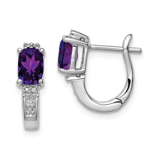 Stella Silver 925 Sterling Silver Rhodium-Plated Diamond  Amethyst Hinged Hoop Earrings, 14mm x 13mm