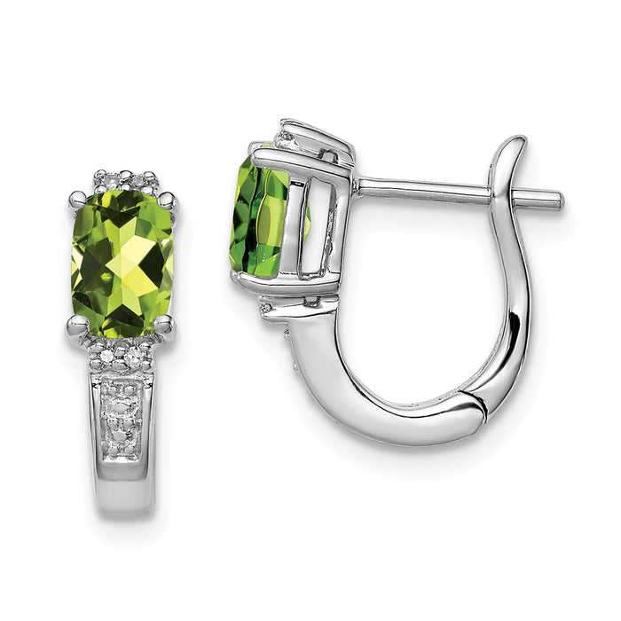 Stella Silver 925 Sterling Silver Rhodium-Plated Diamond Peridot Hinged Hoop Earrings, 14mm x 13mm