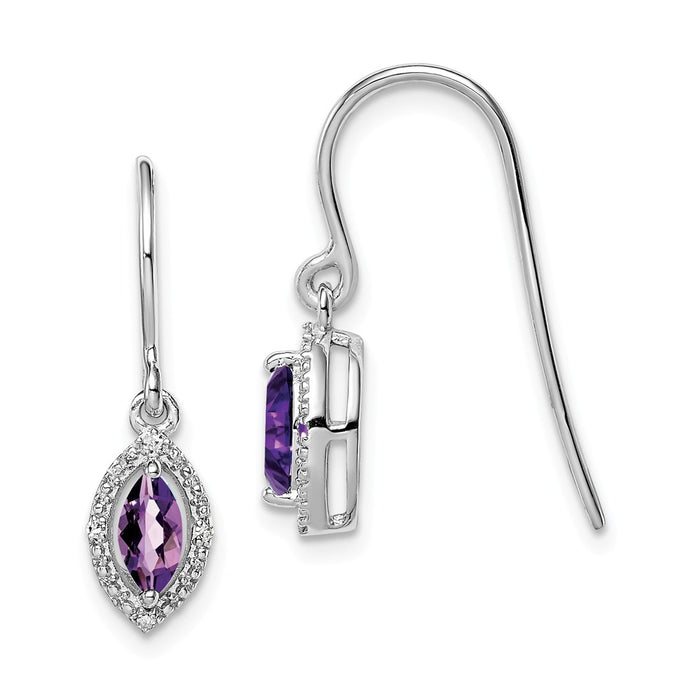 Stella Silver 925 Sterling Silver Rhodium-Plated Diamond  & Amethyst Marquise Earrings, 21mm x 6mm