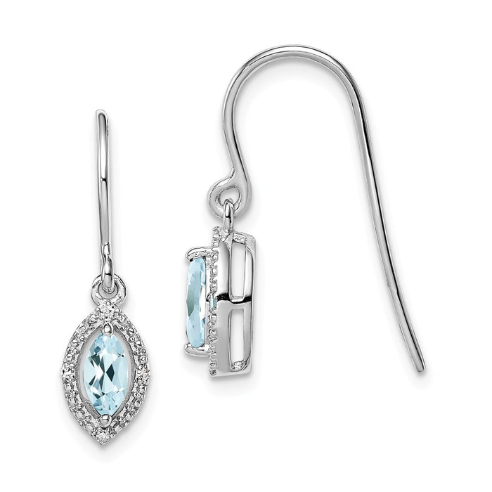 Stella Silver 925 Sterling Silver Rhodium-plated Diamond and Aquamarine Earrings, 21mm x 6mm