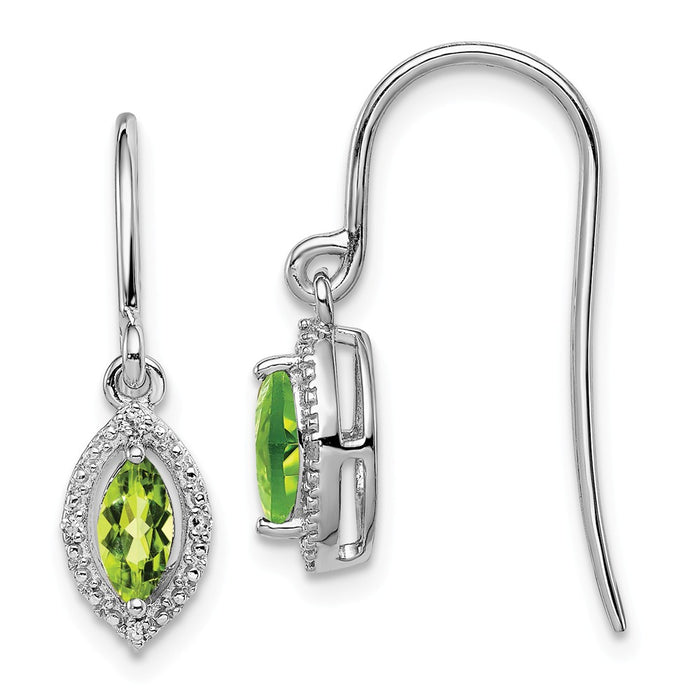 Stella Silver 925 Sterling Silver Rhodium-Plated Diamond Peridot Marquise Earrings, 20mm x 6mm