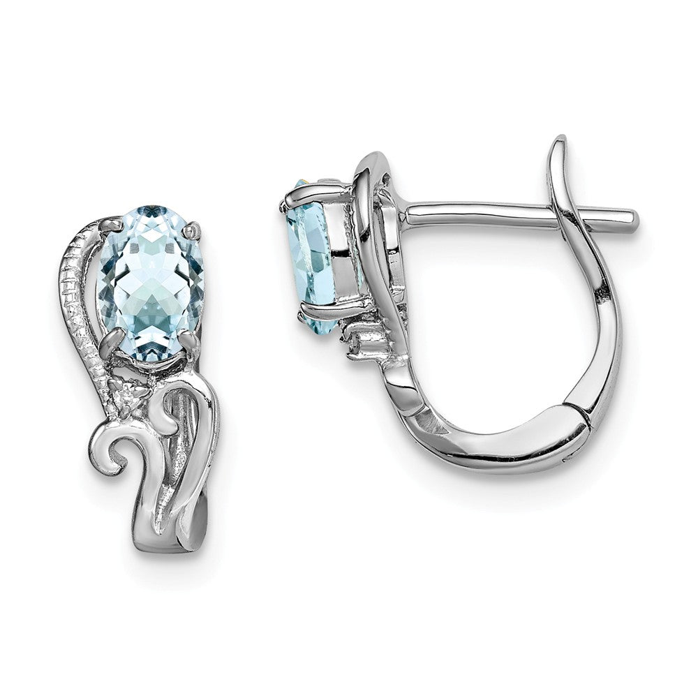 Stella Silver 925 Sterling Silver Rhodium-Plated Diamond  & Aquamarine Hinged Earrings, 13mm x 13mm