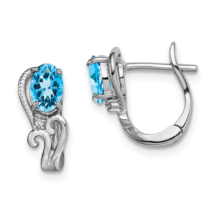 Stella Silver 925 Sterling Silver Rhodium-Plated Diamond & Sky Blue Topaz Hinged Earrings, 13mm x 13mm