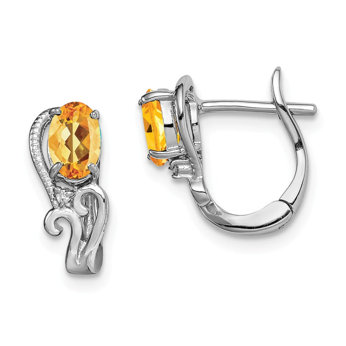 Stella Silver 925 Sterling Silver Rhodium-Plated Diamond Citrine Hinged Earrings, 13mm x 13mm