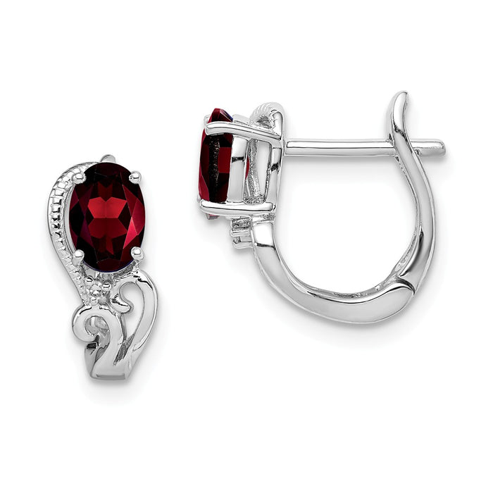 Stella Silver 925 Sterling Silver Rhodium-Plated Diamond Garnet Hinged Earrings, 13mm x 13mm