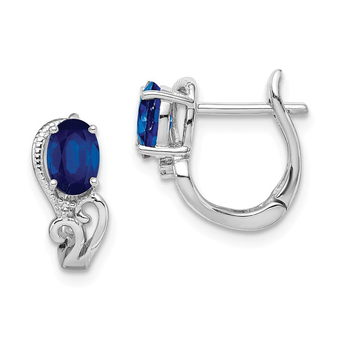 Stella Silver 925 Sterling Silver Rhodium-Plated Diamond & Sapphire Hinged Earrings, 13mm x 13mm