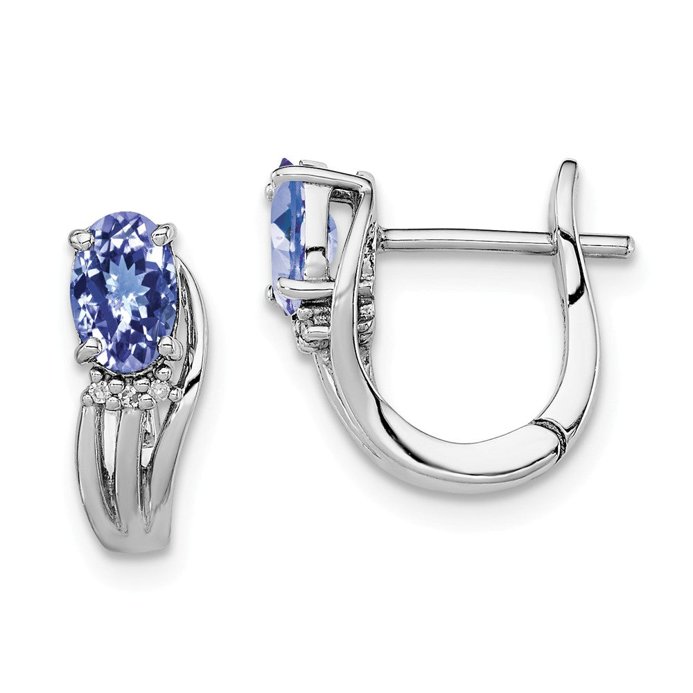 Stella Silver 925 Sterling Silver Rhodium-Plated Diamond Tanzanite Hinged Earrings, 12mm x 12mm