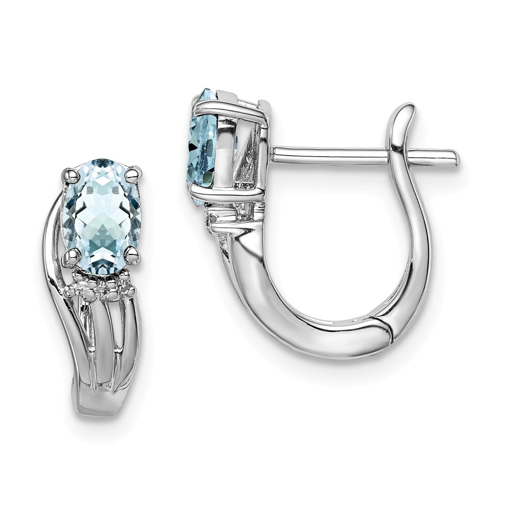 Stella Silver 925 Sterling Silver Rhodium-Plated Diamond  Aquamarine Hinged Earrings, 13mm x 13mm