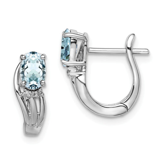 Stella Silver 925 Sterling Silver Rhodium-Plated Diamond  Aquamarine Hinged Earrings, 13mm x 13mm