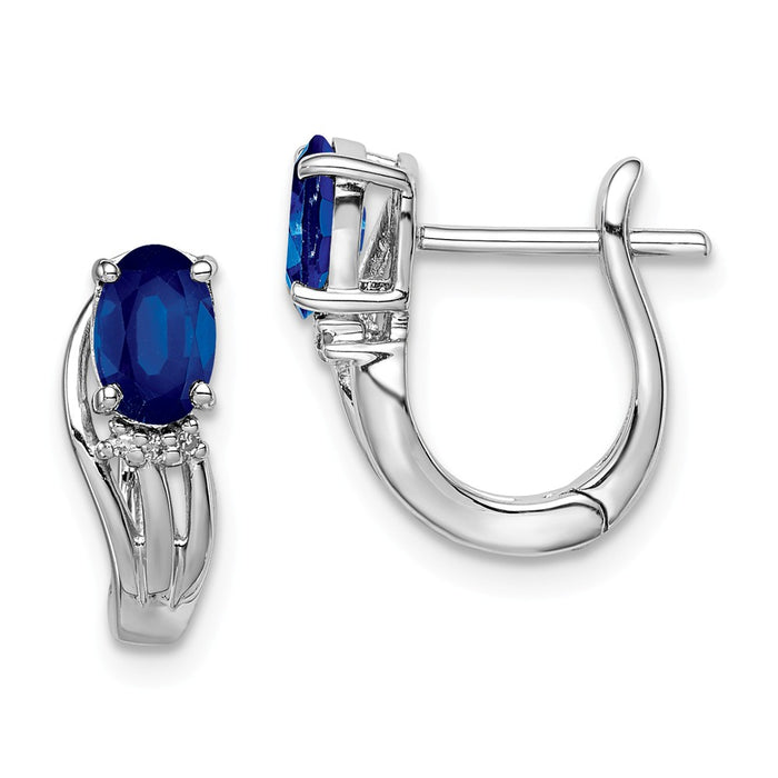 Stella Silver 925 Sterling Silver Rhodium-Plated Diamond & Sapphire Hinged Earrings, 13mm x 13mm