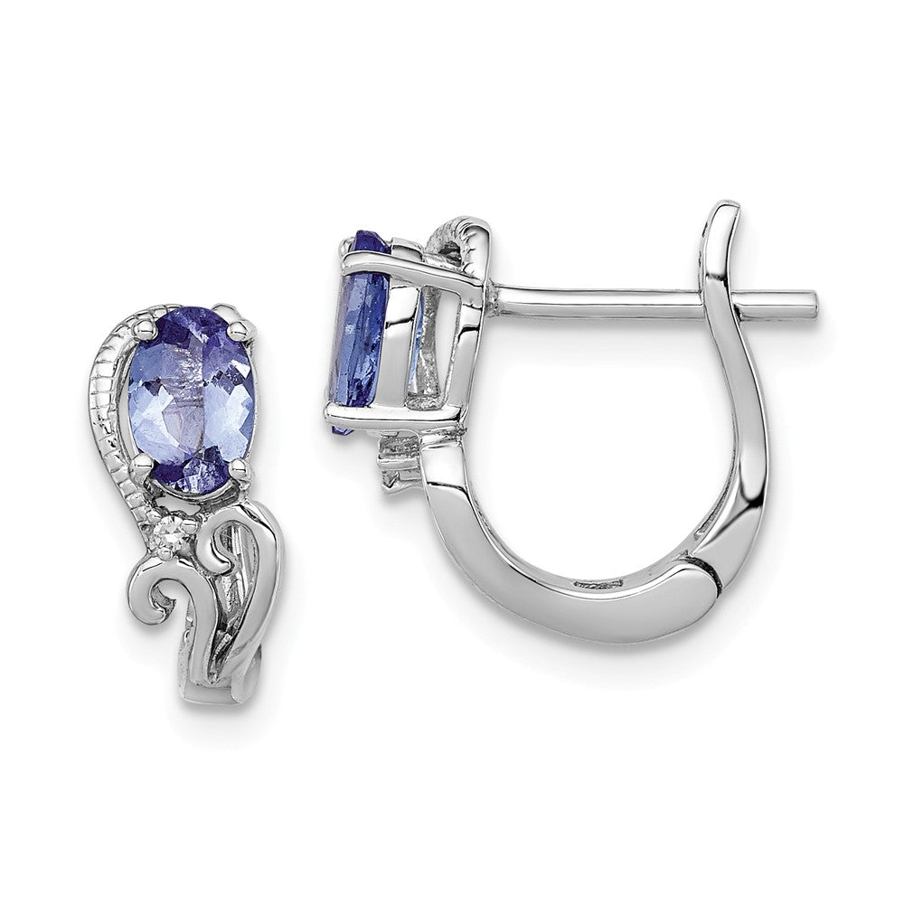 Stella Silver 925 Sterling Silver Rhodium-Plated Diamond Tanzanite Hinged Earrings, 13mm x 11mm