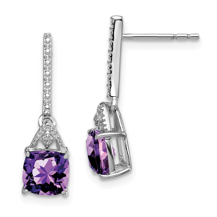 Stella Silver 925 Sterling Silver Rhodium-Plated Diamond & Amethyst Post Earrings, 20mm x 6mm