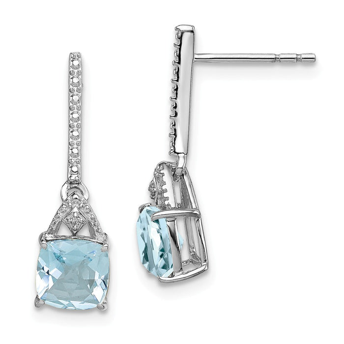 Stella Silver 925 Sterling Silver Rhodium-Plated Diamond  Aquamarine Post Dangle Earrings, 20mm x 6mm