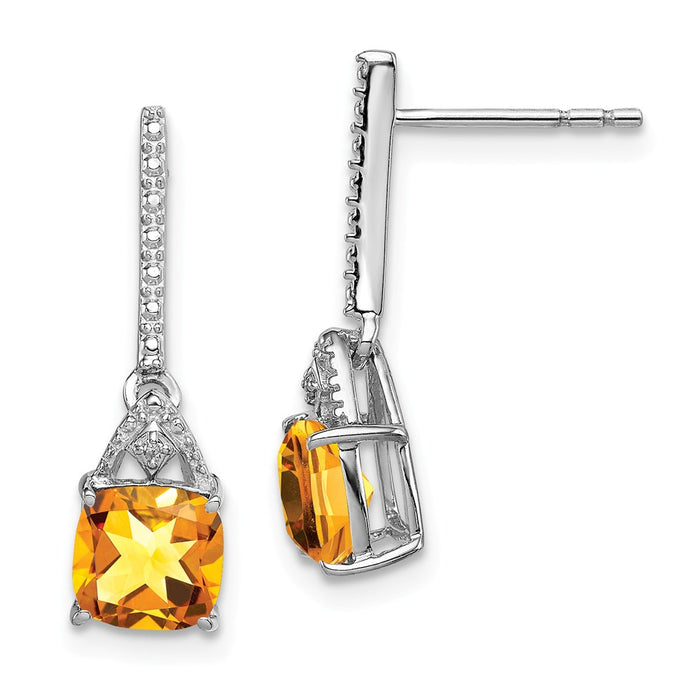 Stella Silver 925 Sterling Silver Rhodium-Plated Diamond & Citrine Post Earrings, 20mm x 6mm