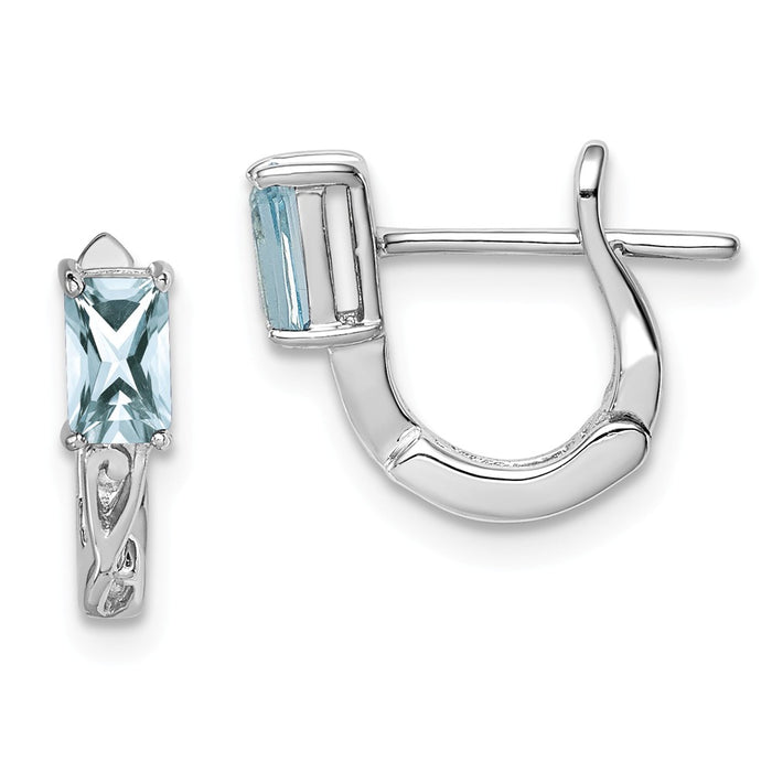 Stella Silver 925 Sterling Silver Rhodium-Plated Aquamarine Hinged Hoop Earrings, 12mm x 11mm