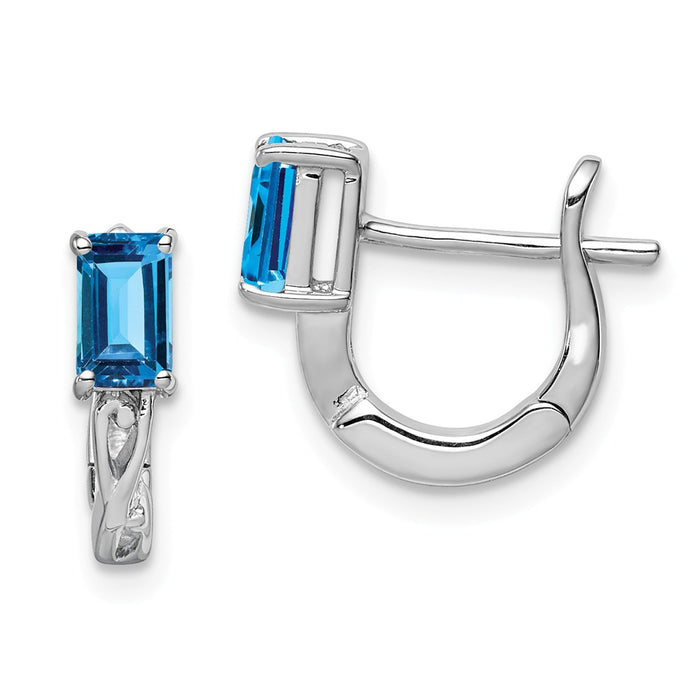 Stella Silver 925 Sterling Silver Rhodium-Plated Sky Blue Topaz Hinged Hoop Earrings, 12mm x 11mm