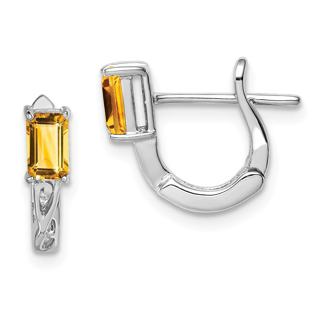 Stella Silver 925 Sterling Silver Rhodium-Plated Citrine Hinged Hoop Earrings, 12mm x 11mm