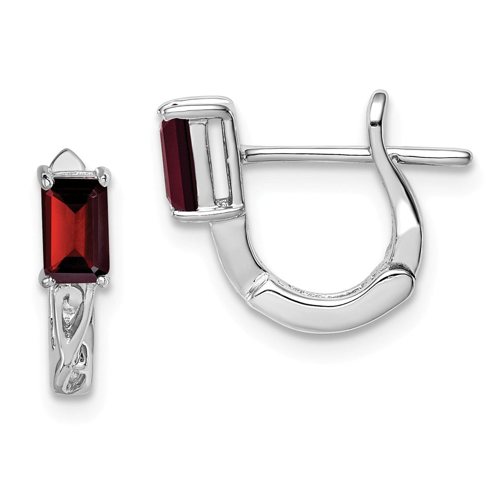 Stella Silver 925 Sterling Silver Rhodium-Plated Garnet Hinged Hoop Earrings, 12mm x 11mm