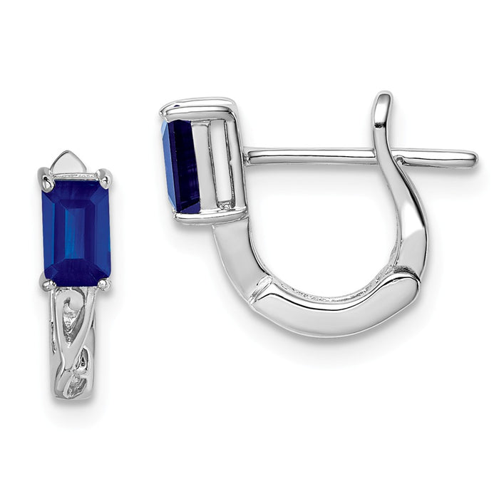 Stella Silver 925 Sterling Silver Rhodium-Plated Sapphire Hinged Hoop Earrings, 12mm x 11mm