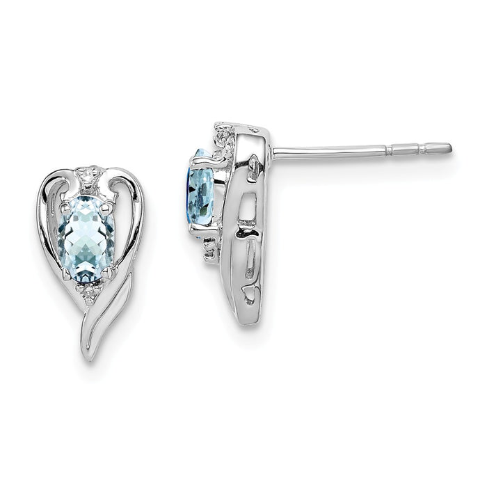 Stella Silver 925 Sterling Silver Rhodium-Plated Diamond & Aquamarine Post Earrings, 11mm x 6mm