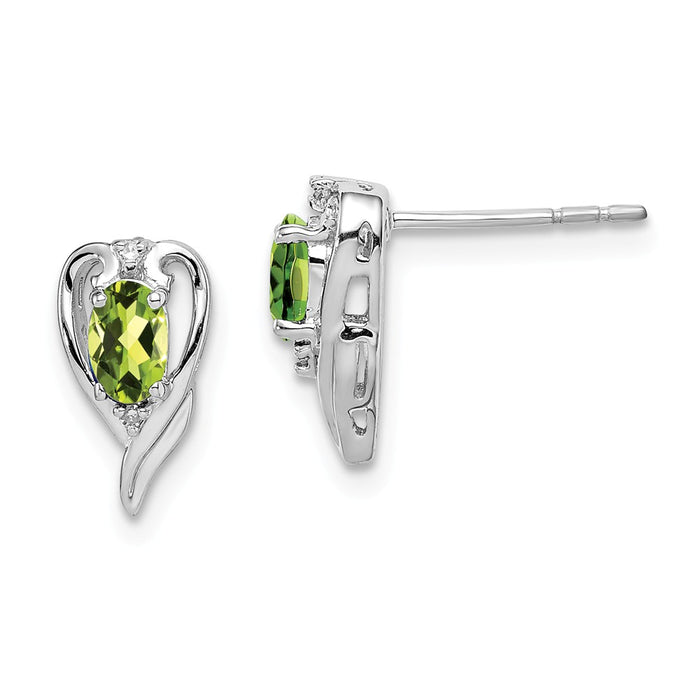 Stella Silver 925 Sterling Silver Rhodium-Plated Diamond & Peridot Post Earrings, 11mm x 6mm