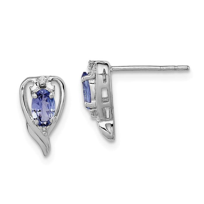 Stella Silver 925 Sterling Silver Rhodium-Plated Diamond & Tanzanite Post Earrings, 11mm x 6mm