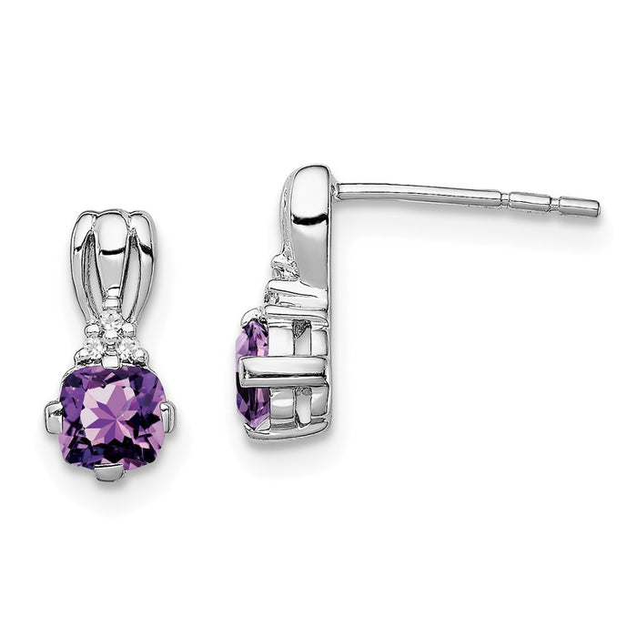 Stella Silver 925 Sterling Silver Rhodium-Plated Diamond  Amethyst Round Post Earrings, 9mm x 4mm