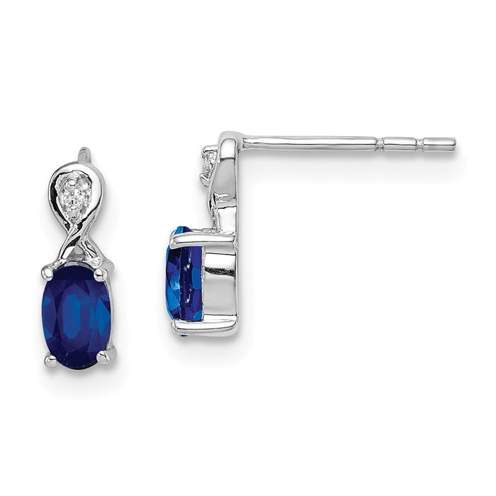 Stella Silver 925 Sterling Silver Rhodium-Plated Diamond & Sapphire Oval Post Earrings, 9mm x 3mm