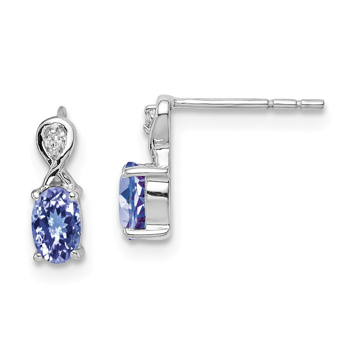 Stella Silver 925 Sterling Silver Rhodium-Plated Diamond & Tanzanite Oval Post Earrings, 11mm x 9mm