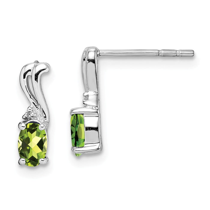 Stella Silver 925 Sterling Silver Rhodium-Plated Diamond & Peridot Oval Post Earrings, 10mm x 3mm