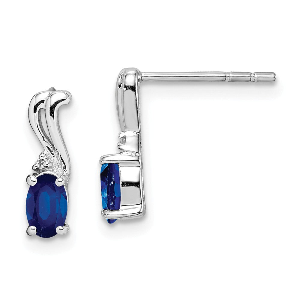 Stella Silver 925 Sterling Silver Rhodium-Plated Diamond & Sapphire Oval Post Earrings, 10mm x 3mm
