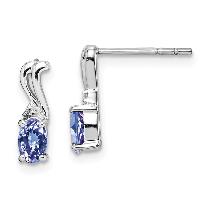 Stella Silver 925 Sterling Silver Rhodium-Plated Diamond & Tanzanite Oval Post Earrings, 10mm x 4mm