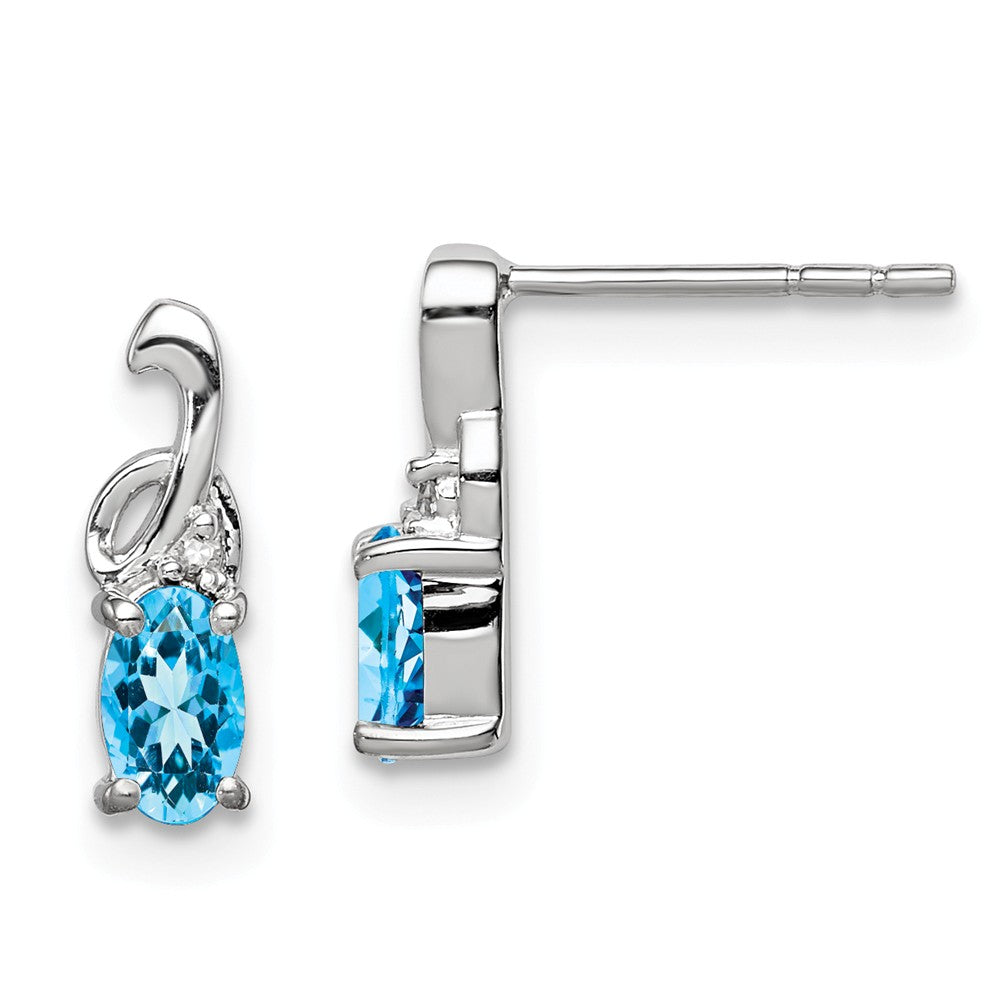 Stella Silver 925 Sterling Silver Rhodium-Plated Diamond Sky Blue Topaz Oval Post Earrings, 11mm x 3mm