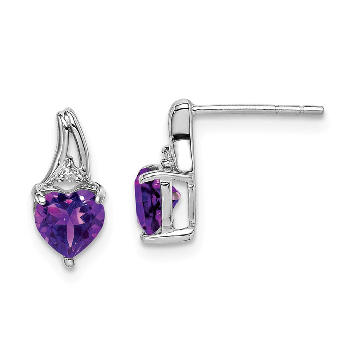 Stella Silver 925 Sterling Silver Rhodium-Plated Diamond & Amethyst Heart Post Earrings, 10mm x 5mm