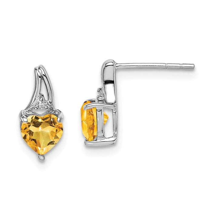 Stella Silver 925 Sterling Silver Rhodium-Plated Diamond Citrine Heart Post Earrings, 10mm x 5mm