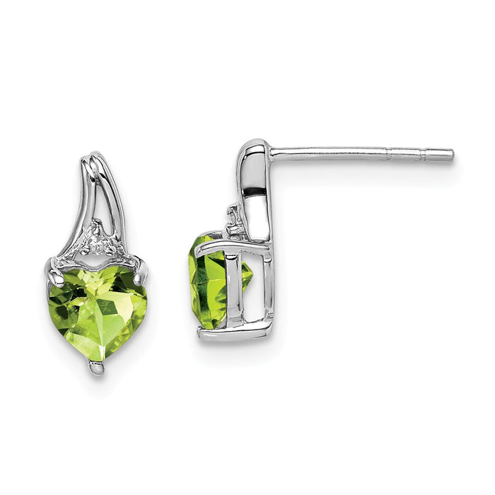 Stella Silver 925 Sterling Silver Rhodium-Plated Diamond Peridot Heart Post Earrings, 10mm x 5mm