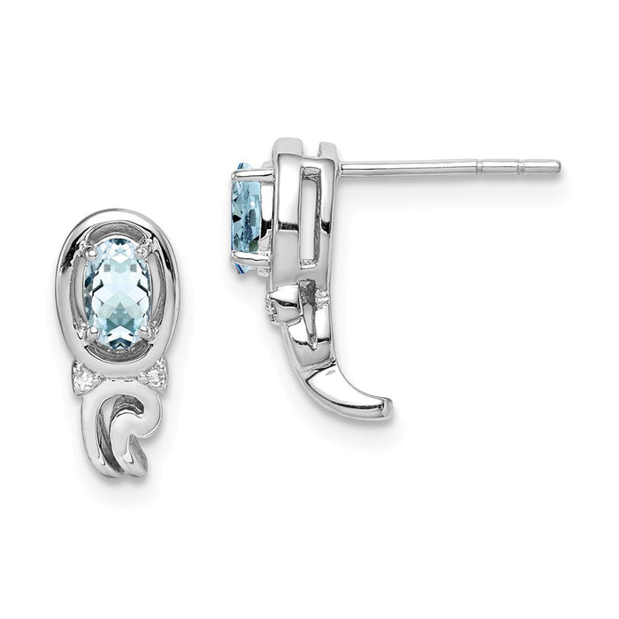 Stella Silver 925 Sterling Silver Rhodium-Plated Diamond & Aquamarine Post Earrings, 13mm x 5mm