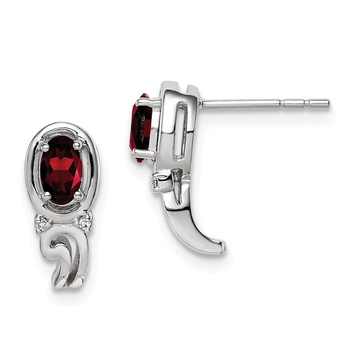 Stella Silver 925 Sterling Silver Rhodium-Plated Diamond & Garnet Post Earrings, 13mm x 5mm