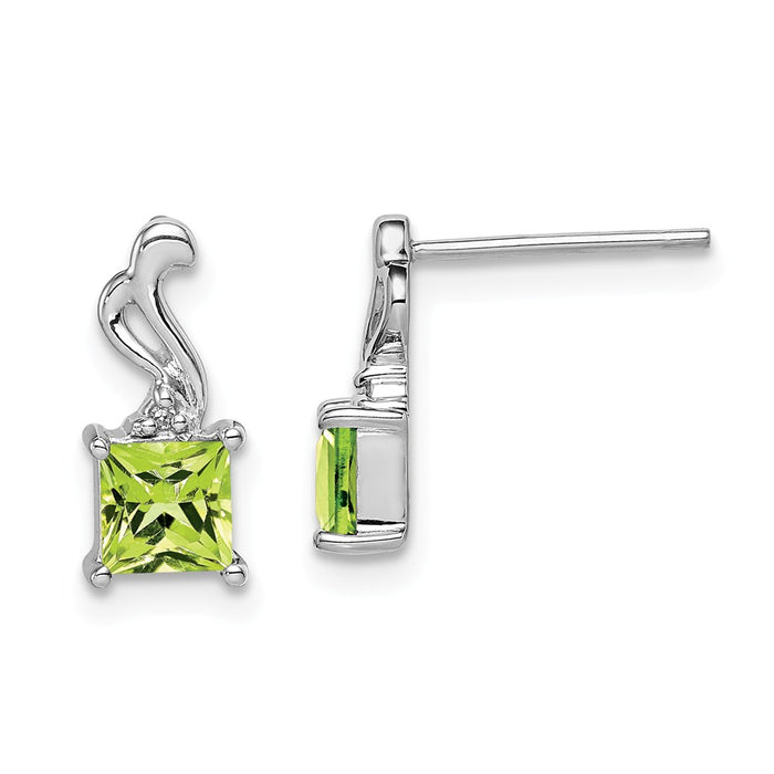 Stella Silver 925 Sterling Silver Rhodium-Plated Diamond Peridot Square Post Earrings, 11mm x 4mm