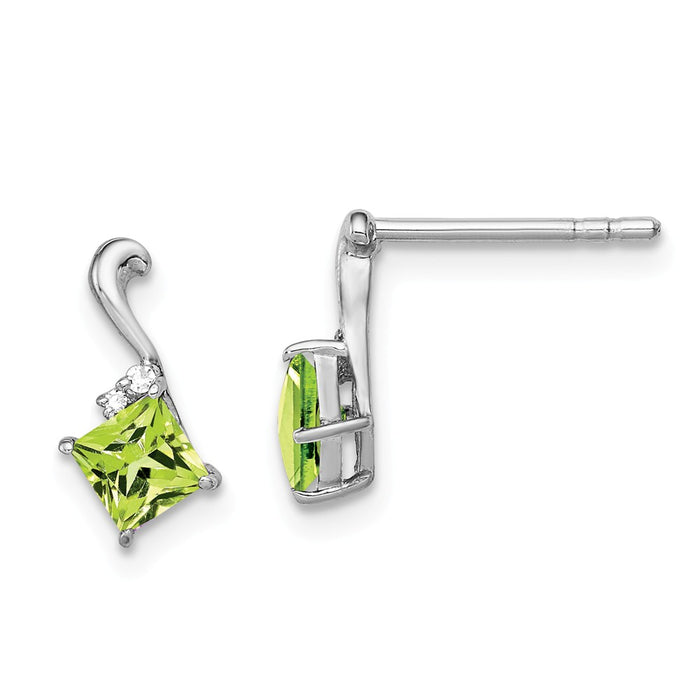 Stella Silver 925 Sterling Silver Rhodium-Plated Diamond & Peridot Square Post Earrings, 10mm x 6mm