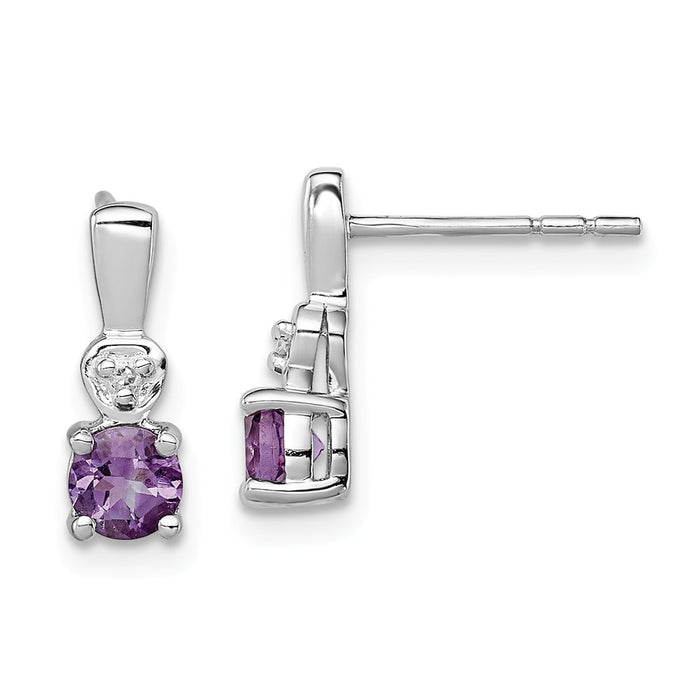 Stella Silver 925 Sterling Silver Rhodium-Plated Diamond & Amethyst Post Earrings, 11mm x 4mm