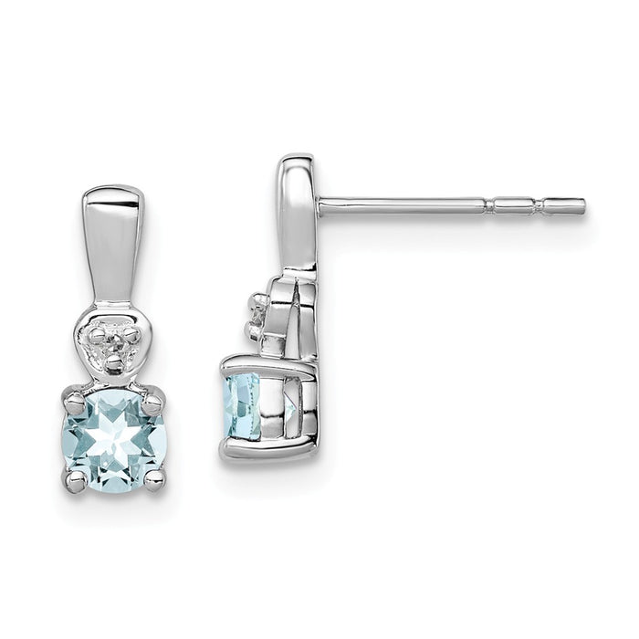 Stella Silver 925 Sterling Silver Rhodium-Plated Diamond & Aquamarine Post Earrings, 11mm x 9mm