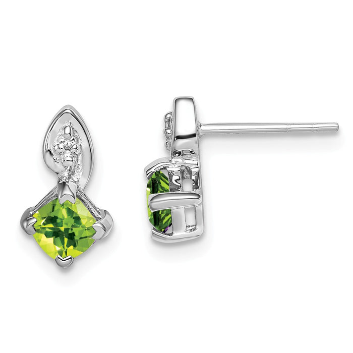 Stella Silver 925 Sterling Silver Rhodium-Plated Diamond Peridot Post Earrings, 9mm x 5mm