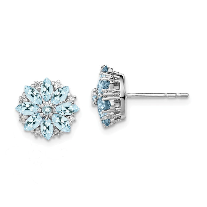 Stella Silver 925 Sterling Silver Rhodium-plated Diamond & Aquamarine Earrings, 10mm x 10mm