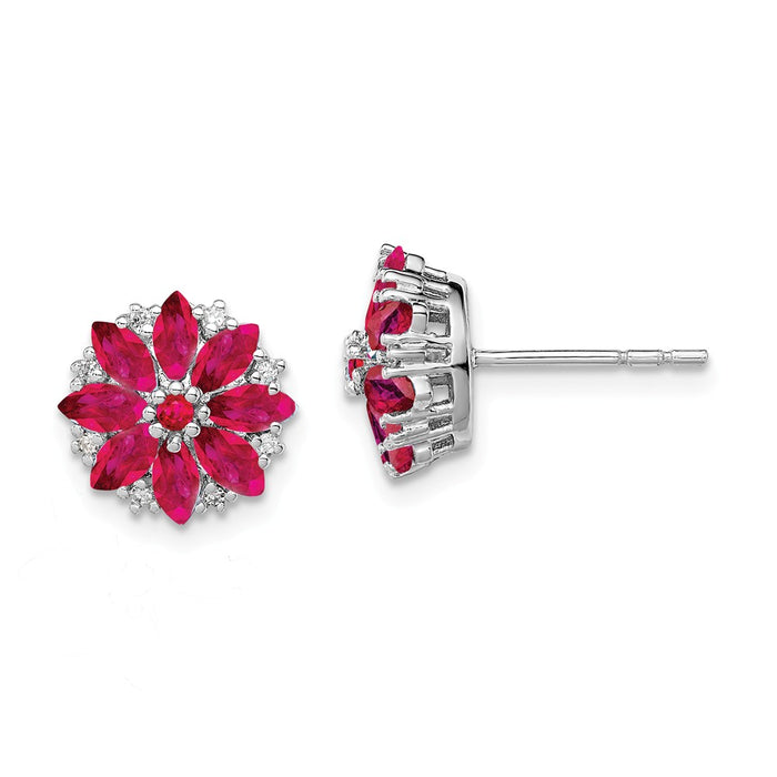 Stella Silver 925 Sterling Silver Rhodium-plated Diamond & Composite Ruby Earrings, 10mm x 10mm