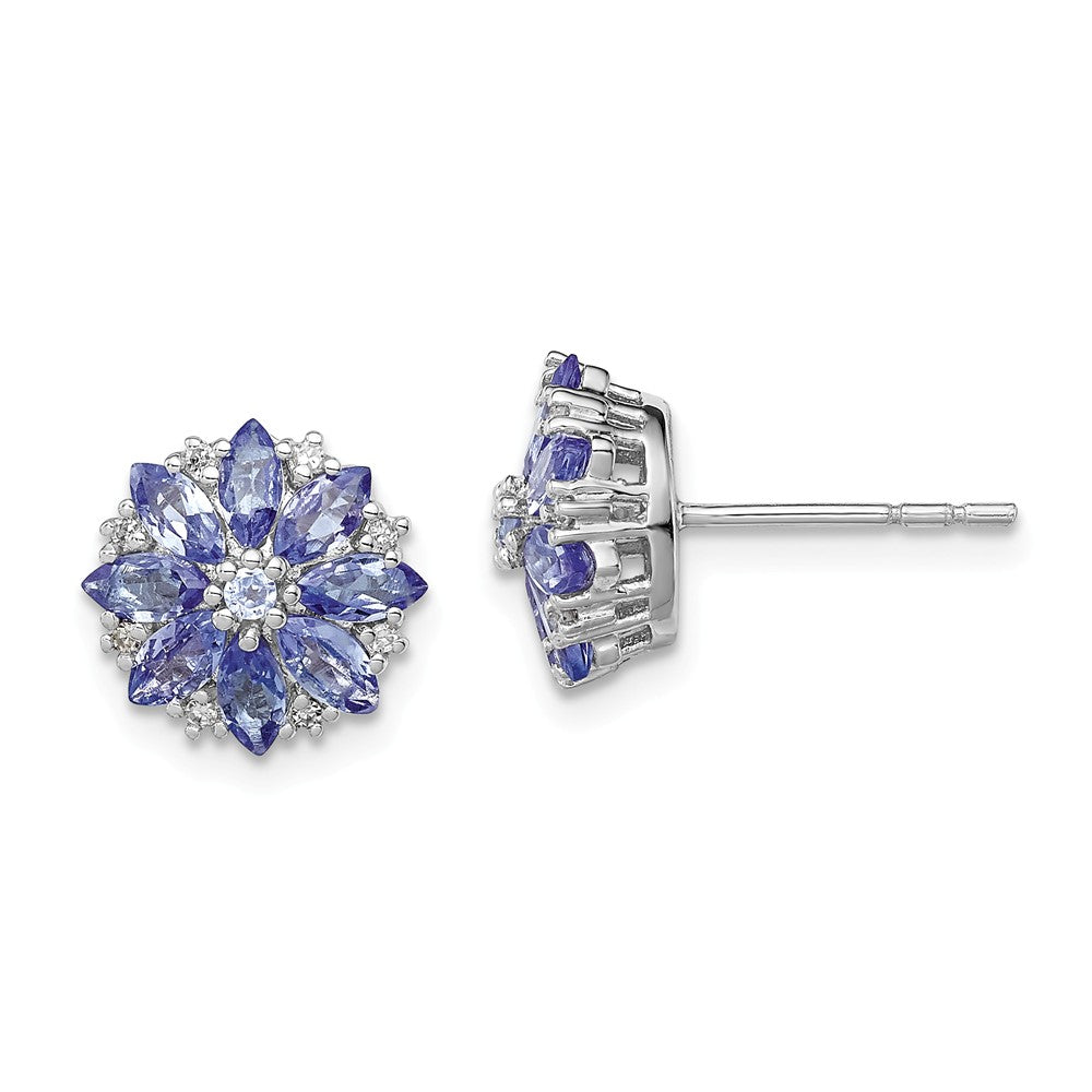 Stella Silver 925 Sterling Silver Rhodium-Plated Diamond & Tanzanite Post Earrings, 10mm x 10mm