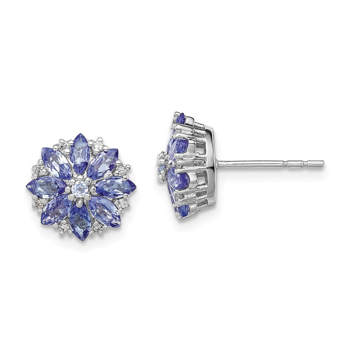 Stella Silver 925 Sterling Silver Rhodium-Plated Diamond & Tanzanite Post Earrings, 10mm x 10mm